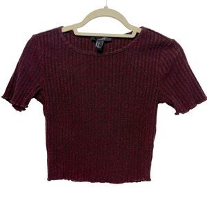 Forever 21 Burgundy Ribbed Knit Short Sleeve Cropped Sweater Size S